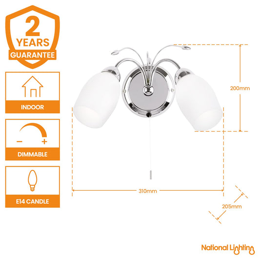 Albert Decorative Wall Light Dimmable Indoor Home Lights - Wall Light With Pull Chord Switch Led Sconce 40W Twin Wall Lamp IP44 Rated Hallway