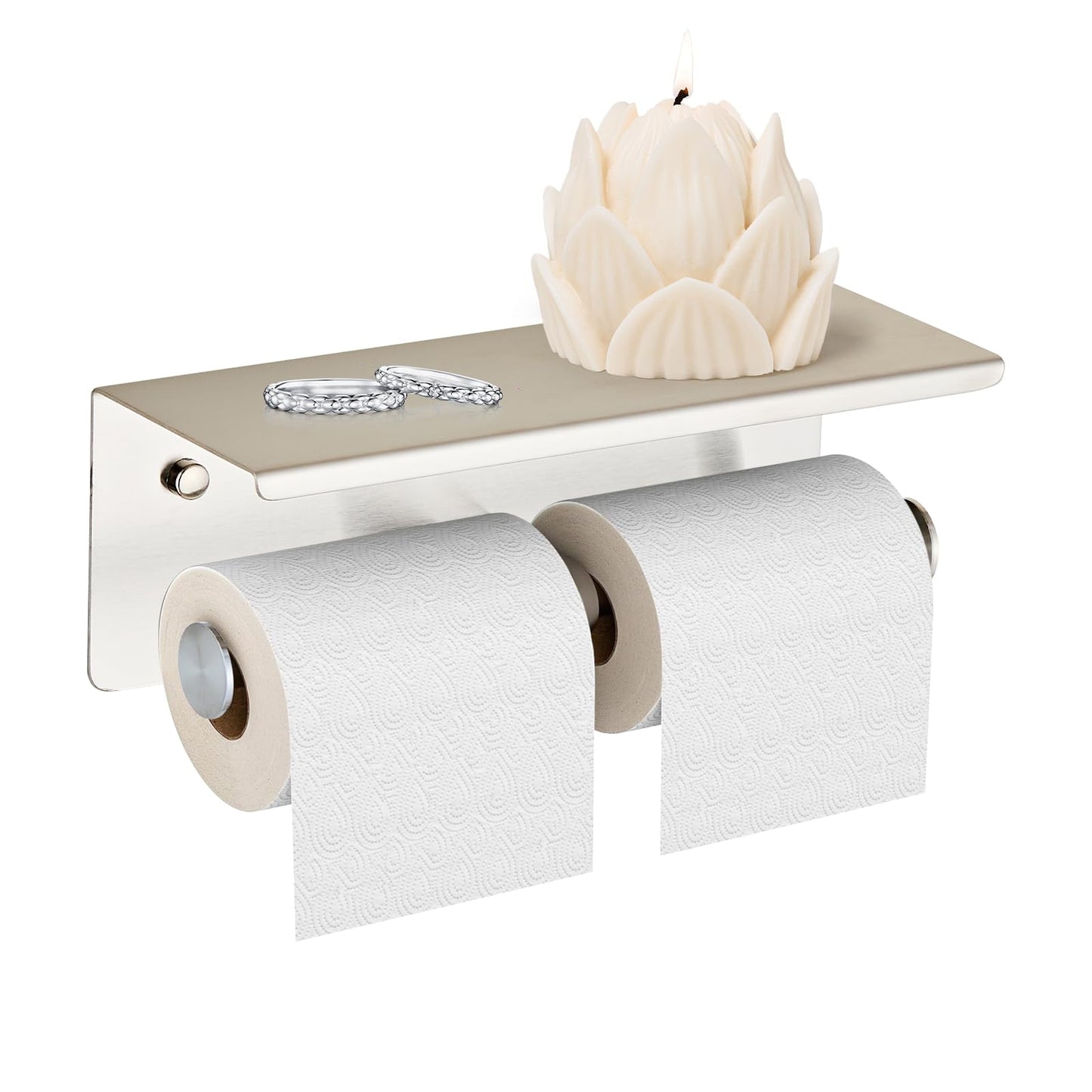 Double Toilet Smartphone Paper Holder with Shelf Brushed,SUS 304 Stainless Steel Double Head Bathroom Wall Mounted Tissue Storage Rack(Brushed)