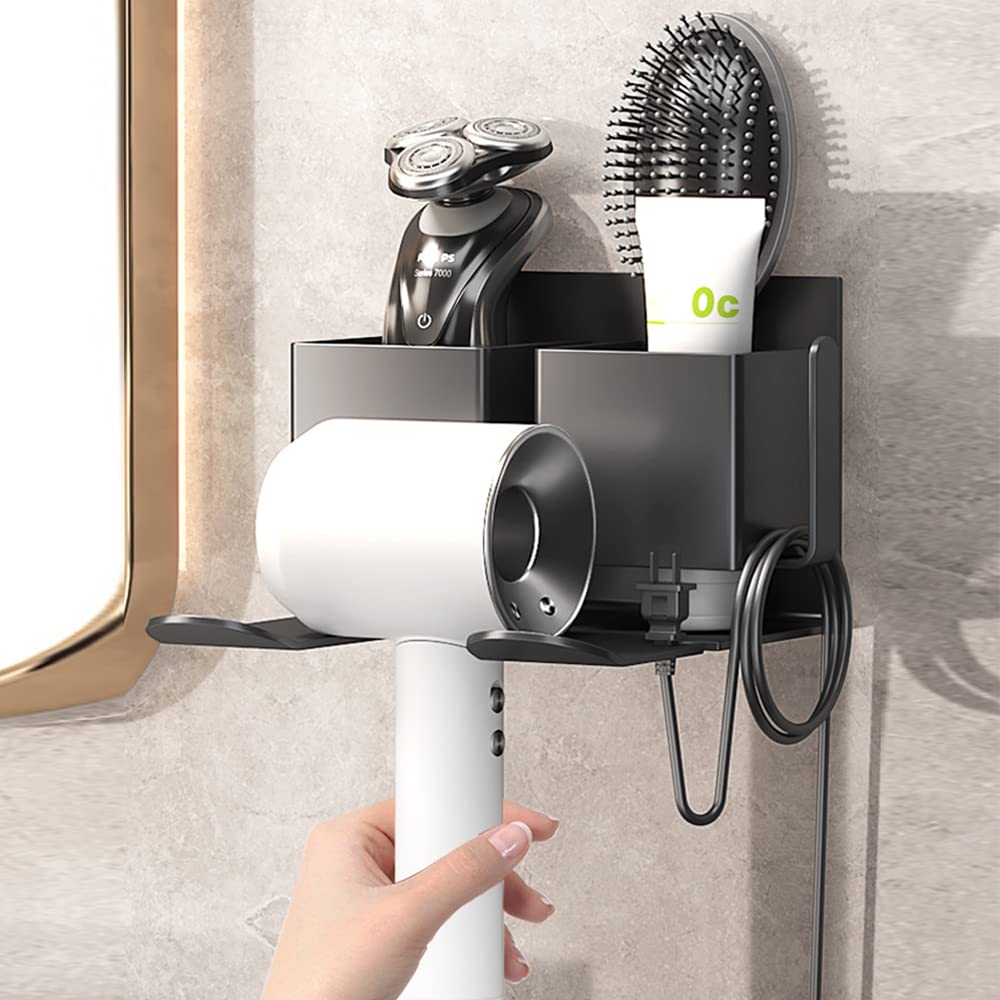 Hosoncovy Metal Universal Hair Dryer Wall Mount Holder Hair Dryer Wall Hanger with Storage Box for Dyson Supersonic Hair Dryer,for Most Hair Dryer