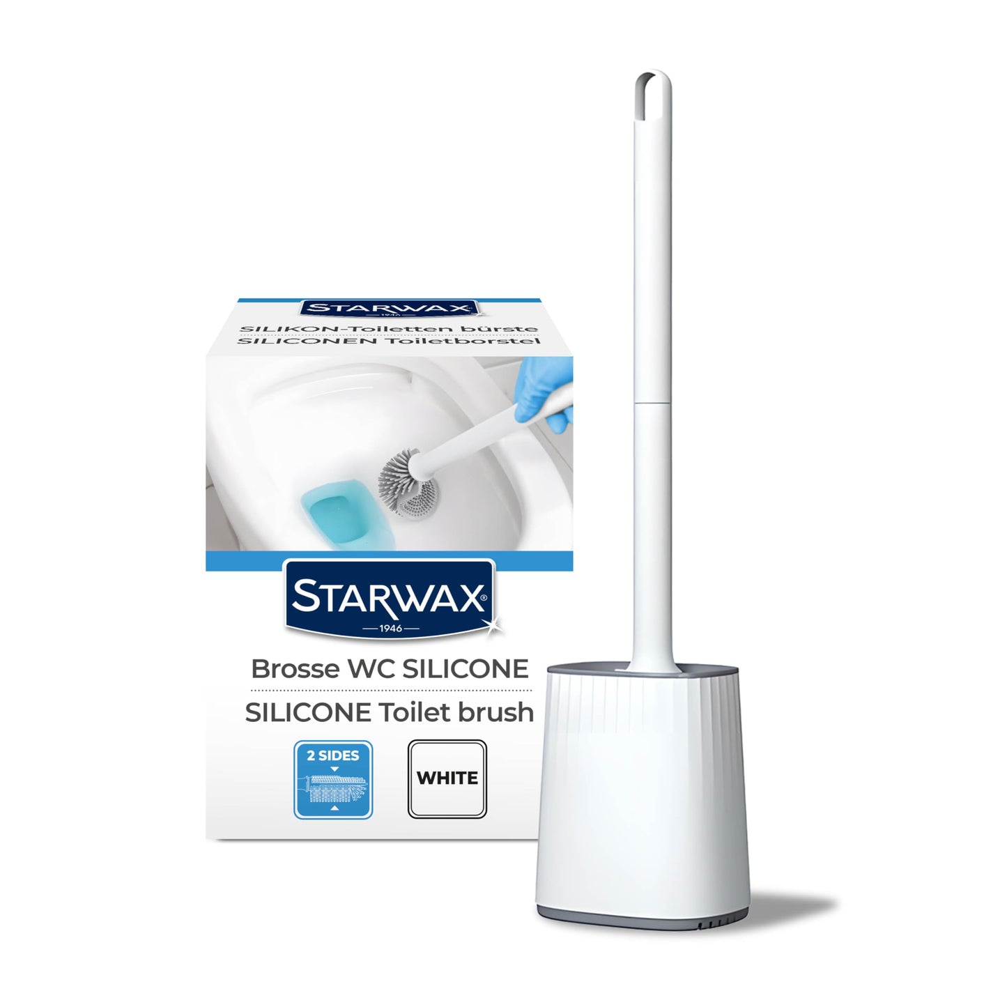 STARWAX - Double-Sided Silicone Toilet Brush - Easy Cleaning Even In Difficult Areas - Quick To Dry and Odourless - Robust - White