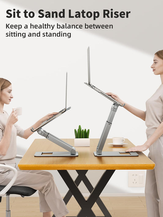 Laptop Stand for Desk Adjustable Height, Ergonomic Sit Stand Computer Stand for Good Posture, Aluminum Standing Laptop Riser for Protecting Spine