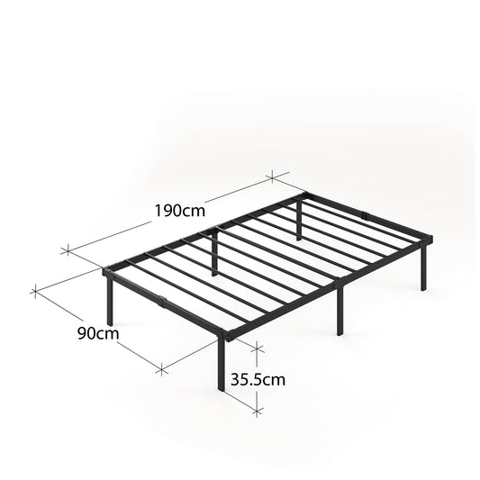 Zinus Caleb Single Bed frame - Bed 90x190 cm - 36cm Height - Metal bed frame with Underbed storage and steel slat support - Foldable bed - Black