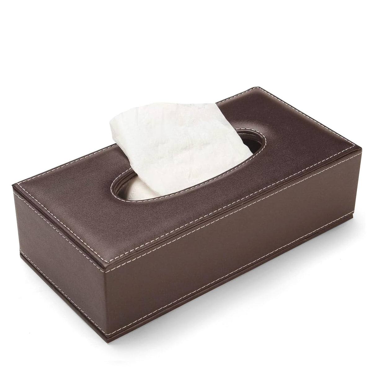 Anjing Tissue Box Holders Portable Leather Rectangular Tissue Case Pumping Paper Brown