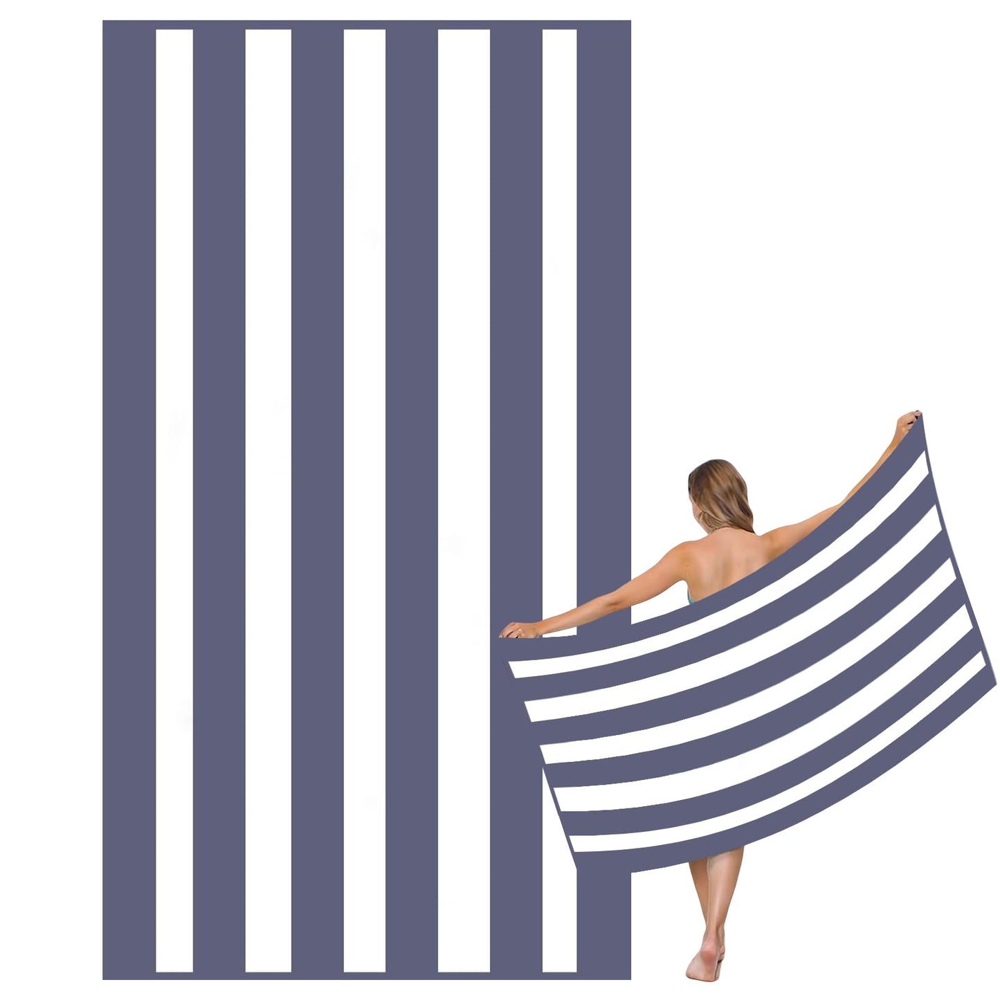 Large Quick Dry Microfibre Beach Bath Towel for Adult,Double Sides grey White Striped Sand Free Beach Towel with Bag,Lightweight Gym Yoga Sports