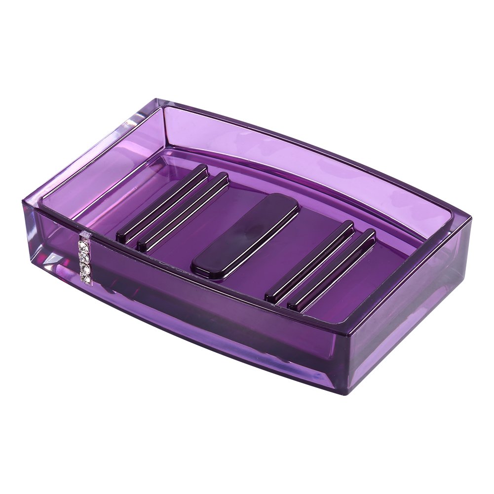 OVAQUIXI 5 Piece Purple Acrylic Bathroom Accessories Set - Toothbrush Holder, Soap Dish, Lotion Bottle & 2 Tumblers