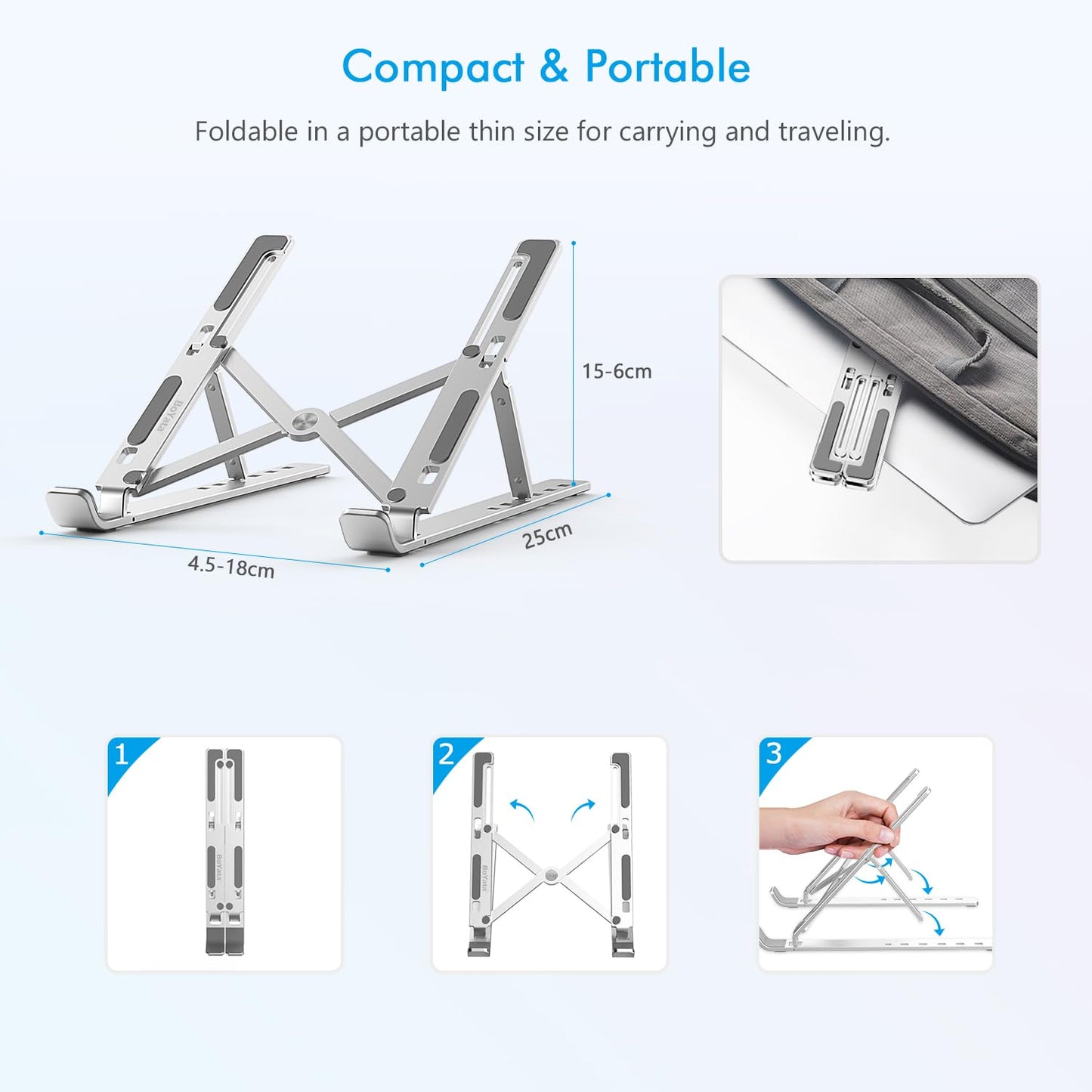 BoYata Laptop Stand, 6-Level Height Adjustable Portable Laptop Riser,Silver
