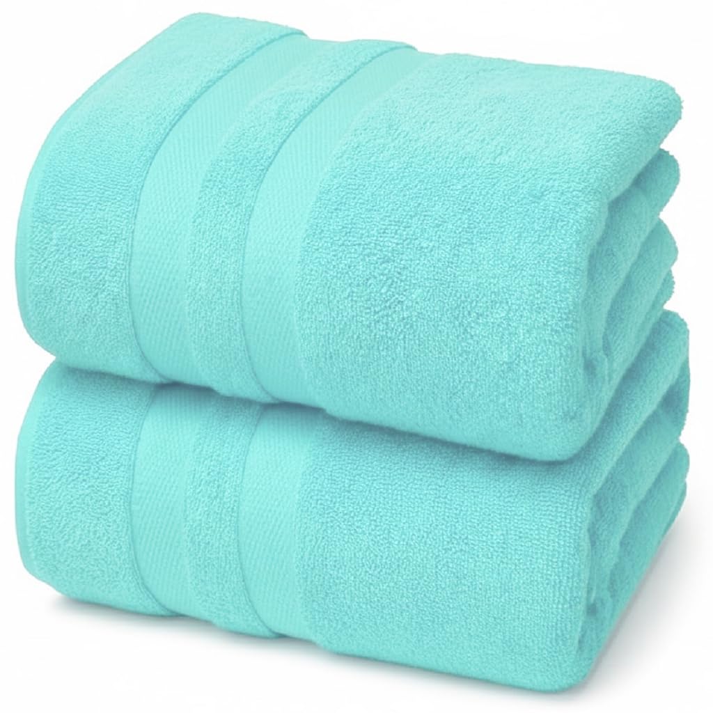 Pack of 2 Large Jumbo Bath Sheets 100% Egyptian Cotton -550GSM Super Absorbent Quick Dry Luxury Soft Big Bathroom Towels Set (Mint)