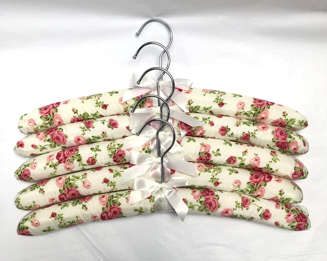Pack of 5 Quality Padded Clothes Hangers ~ Several Patterns to choose from ... (Rose)