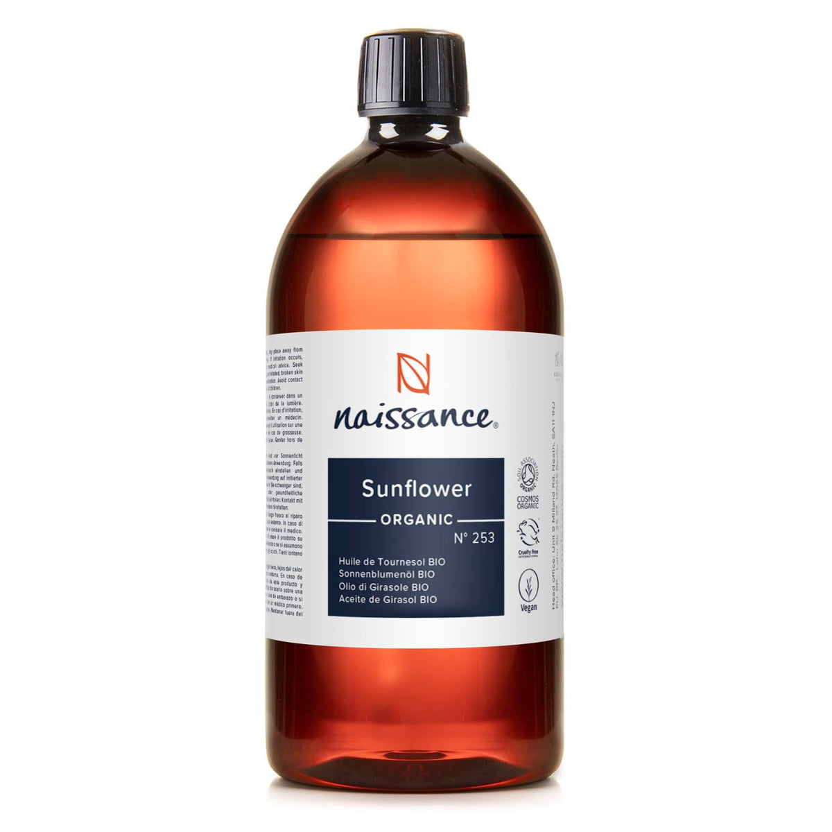 Naissance Organic Sunflower Oil No. 253 - 900ml - Certified Organic and Vegan - Hydrating and Moisturising Oil for Skin, Massage, Cosmetics