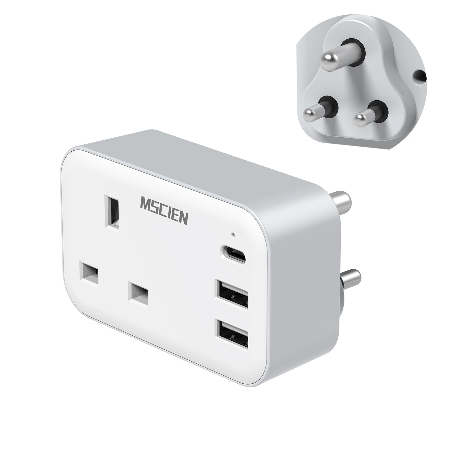 UK to India Plug Adapter with USB, MSCIEN India Type D Travel Plug Adapter, Grounded Charger Travel Adaptor for Sri Lanka, Maldives, Pakistan, Nepal,