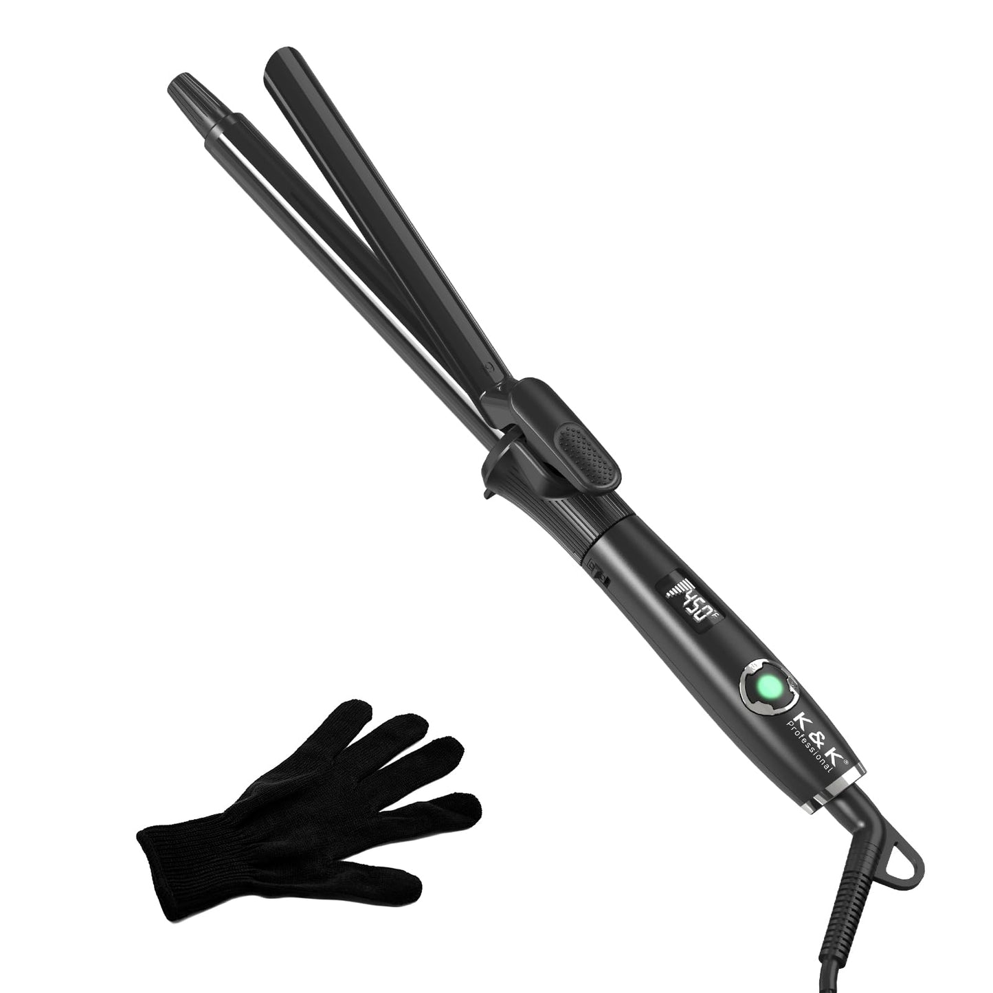K&K Hair Curling Wand, 19mm Ceramic Titanium Barrel, Digital Display, 50-230?C, 60 Min Auto Shut Off (19 mm)