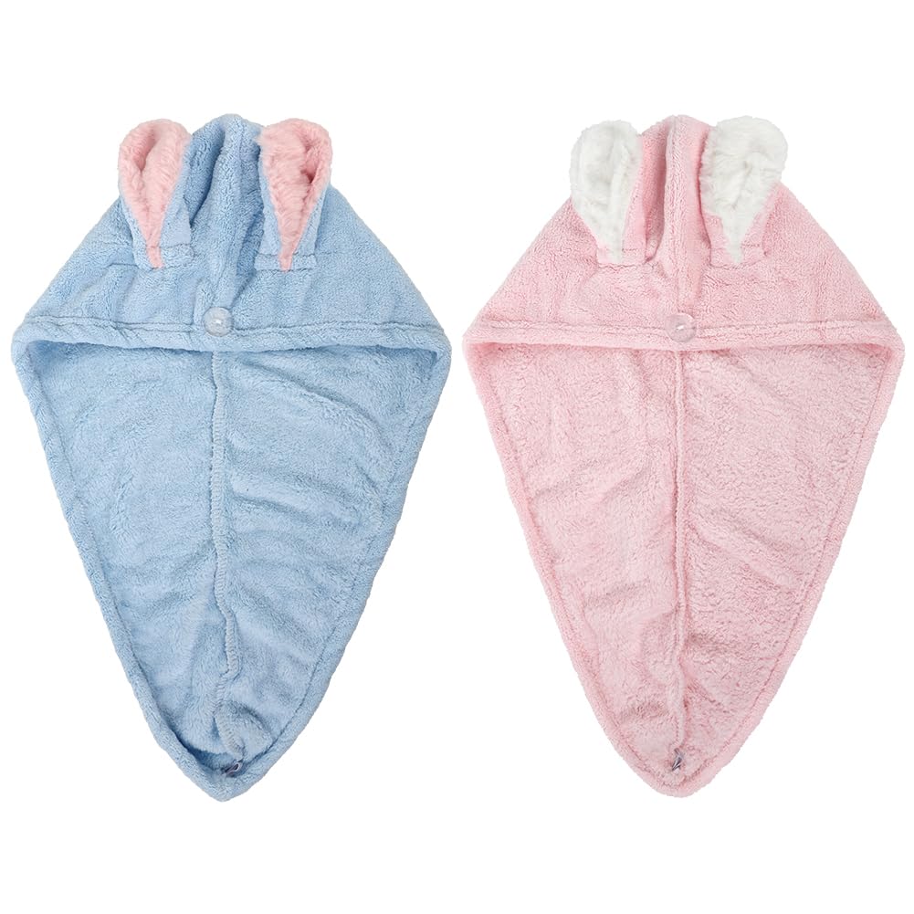 IBLUELOVER 2Pcs Super Absorbent Dry Hair Cap for Kids Rapid Drying Hair Towels Coral Fleece Microfiber Hairs Drying Wrap Soft Elastic Hat for Boys