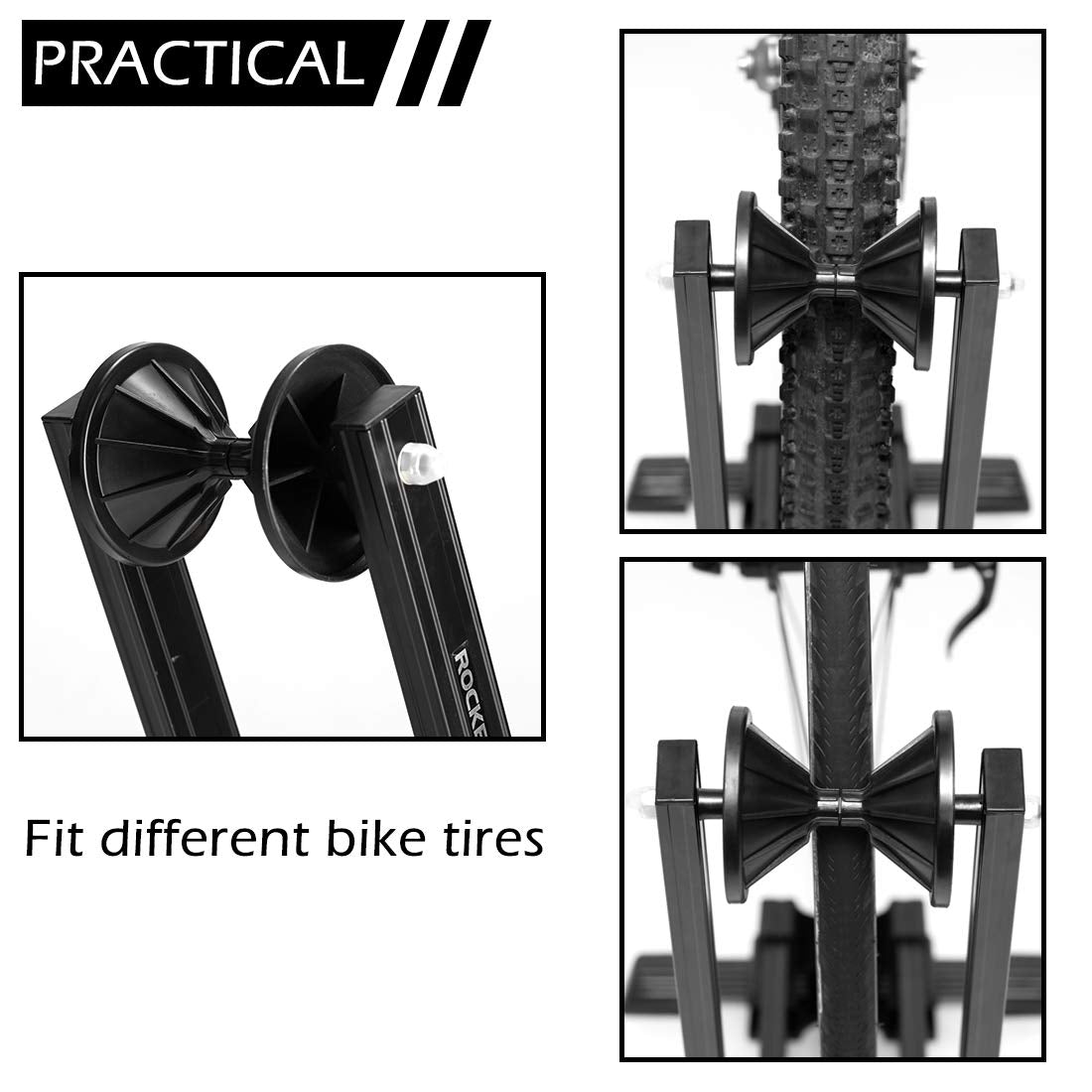 ROCKBROS Foldable Bike Stand Portable Bicycle Storage Holder Floor Parking Rack Aluminium Alloy Easel Park and Repair for MTB Road Bike Ebike Black