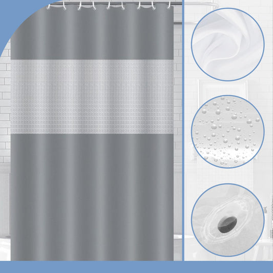 PEVA Shower Curtain 180x180cm,Heavy Duty Plastic Grey Spliced Weighted Shower Curtains Mould Proof Resistant Waterproof Bath Curtain with 3 Magnets