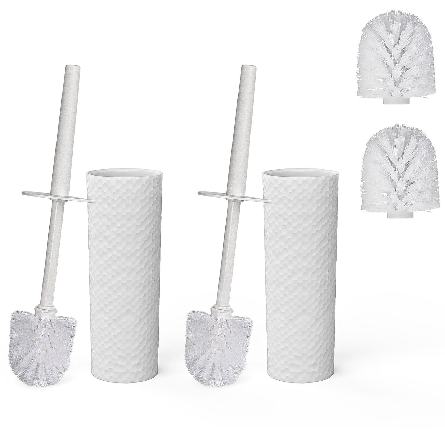 Toilet Brush & Holder - 2 PCS Plastic Toilet Brush Set - White Toilet Cleaner Brush with 4 Brush Head Replacement - Loo Brush & Holder - Keep Your