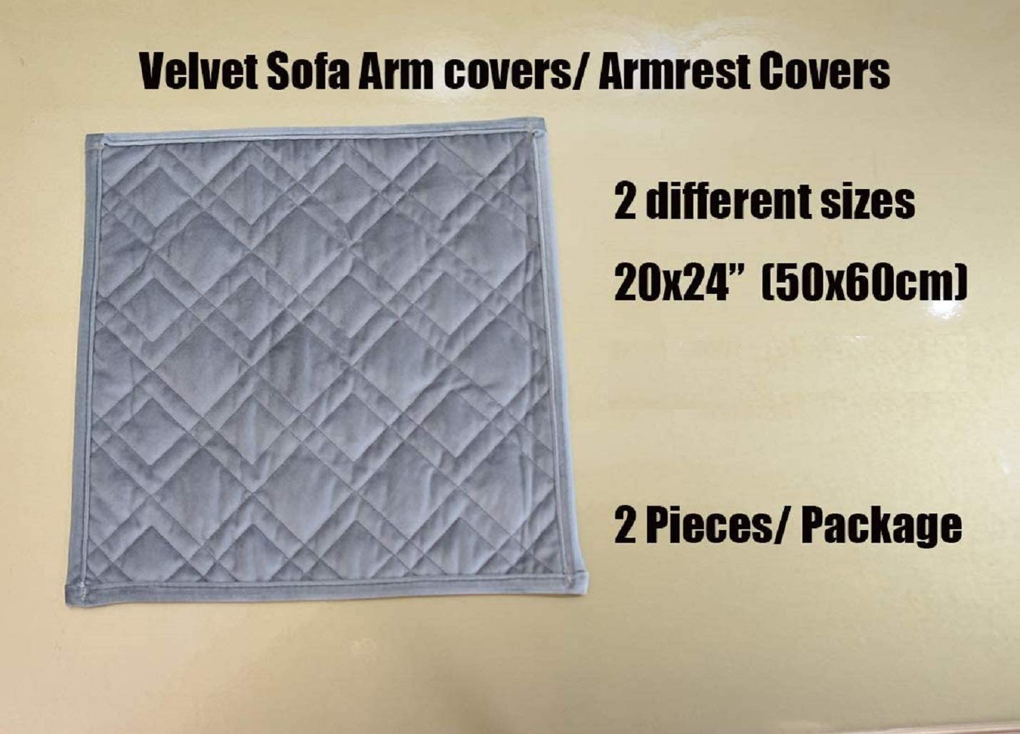 ZUODU Beige Velvet Square Check Sofa Arm Cover, Set of 2