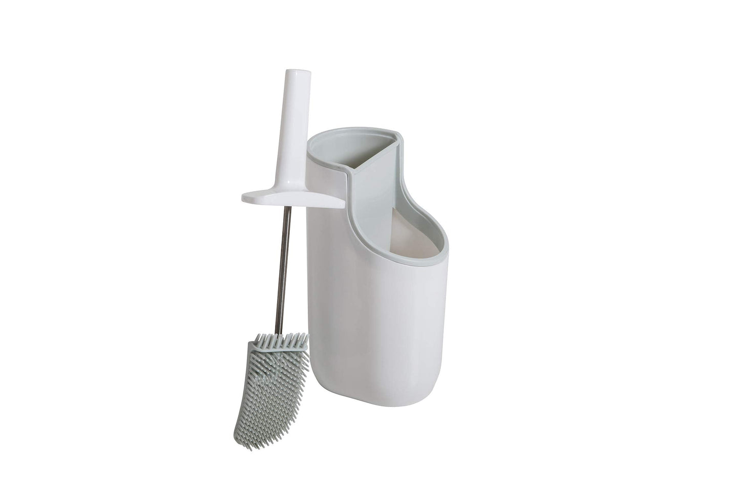 Addis 518672 Premium Toilet Brush & Storage Station Set with deep clean flexible Silicone Toilet Brush with non Slip Long Handle and Anti clog