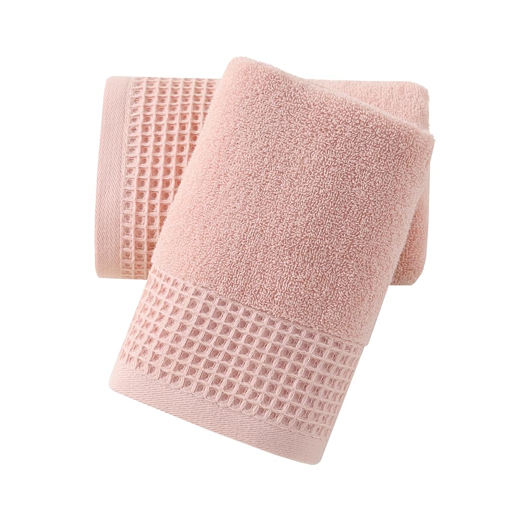 sense gnosis Pink Hand Towels - Soft 100% Cotton Waffle & Terry | Highly Absorbent Hotel spa Bathroom Towel Collection | 13x29 Inch | Set of 2