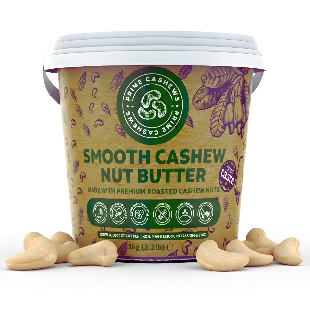 Prime Earth Smooth Cashew Nut Butter - Smooth Cashew Spread/Paste - 1kg - Award Winning - Made With 100% Cashew Nuts - No Oil, Salt & Sugar - Vegan,