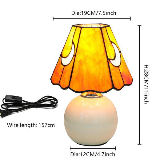 KIPHEPI Mushroom Lamp Small Bedside Table Lamp-Nightstand Orange Glass Moon Nightlight for Bedroom Dorm Living Kitchen, Tiffany Style Aesthetic Cute