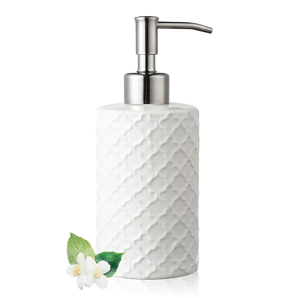 Ceramic Soap Dispenser with Pump, Hand and Liquid Soap Dispenser Rust Proof, for Bathroom and Kitchen, White