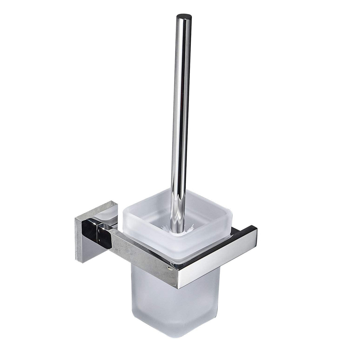 Modern Chrome Toilet Brush and Holder Set, Wall Mount, 304 Stainless Steel & Frosted Glass