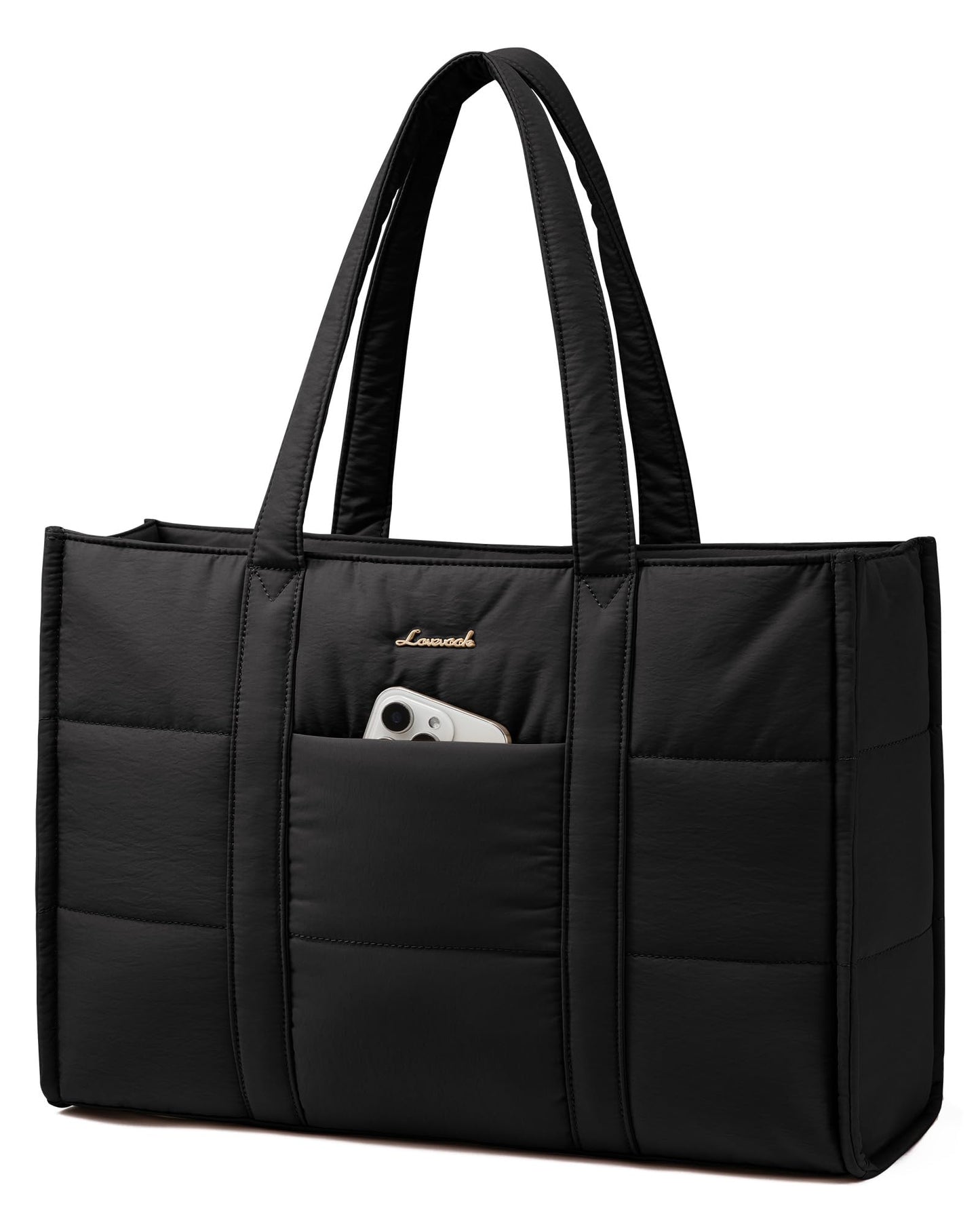 LOVEVOOK Tote Bags for Women, Puffer Quilted Work Bag Ladies Handbags with Zip, Large Womens Totes Hand Bag with 15.6 inch Laptop Compartments for
