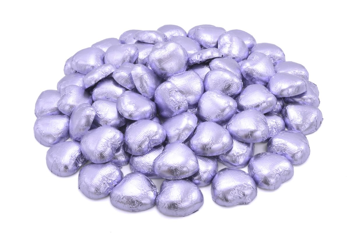 Wyeland Confectionery Luxury Milk Chocolate Hearts - For Wedding Favours, Anniversary, and Mothers Day - 1kg / 160 Lilac Hearts