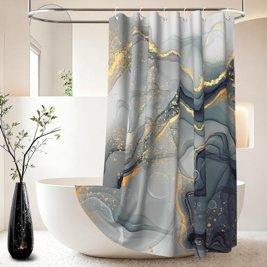 Xiaoterna 90x180cm Marble Shower Curtain Black Grey Gold Dots Waterproof Polyester Bathroom Curtain Luxury Modern Aesthetic Artistic Machine Washable