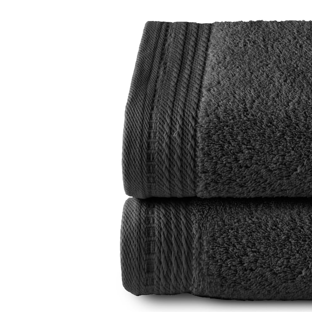 Top Towel - Premium - Large Bath Towels - Bath Towels -2 Hand Towels -50 x 100 cm - 100% Cotton - 600 g - Black