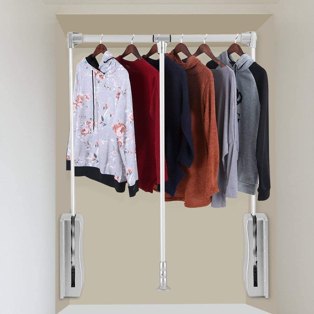 Nisorpa Pull Down Clothes Rail Adjustable 890-1210mm Wardrobe Lift Large Extendable Cloth Hanger Soft Return Storage System with Aluminium Rod Space