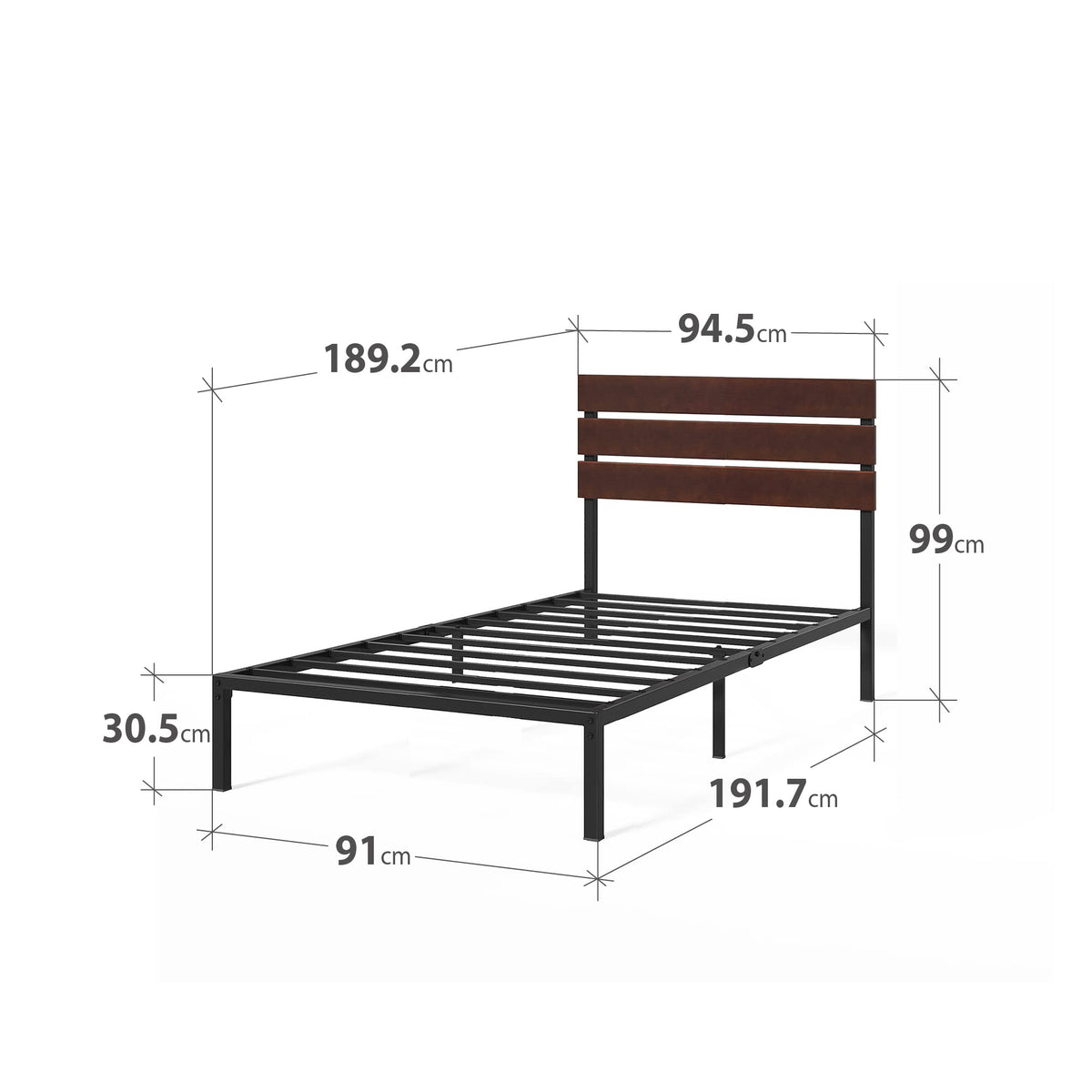 Zinus Figari Single Bed frame - Bed 90x190 cm - 31 cm Height with Underbed storage - Sustainable Bamboo and Metal Platform Bed frame with Headboard -