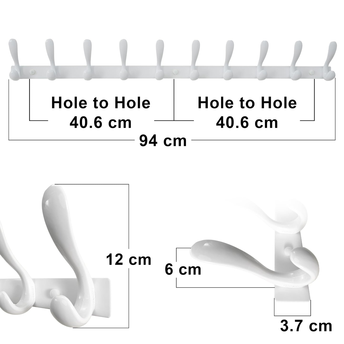 HONSKY Wall Mounted Coat Rack - 94cm Long Heavy Duty Metal 10 Double Hook, Sturdy & Space-Saving, for Hallway,Bedroom, Entryway, Holds Jackets