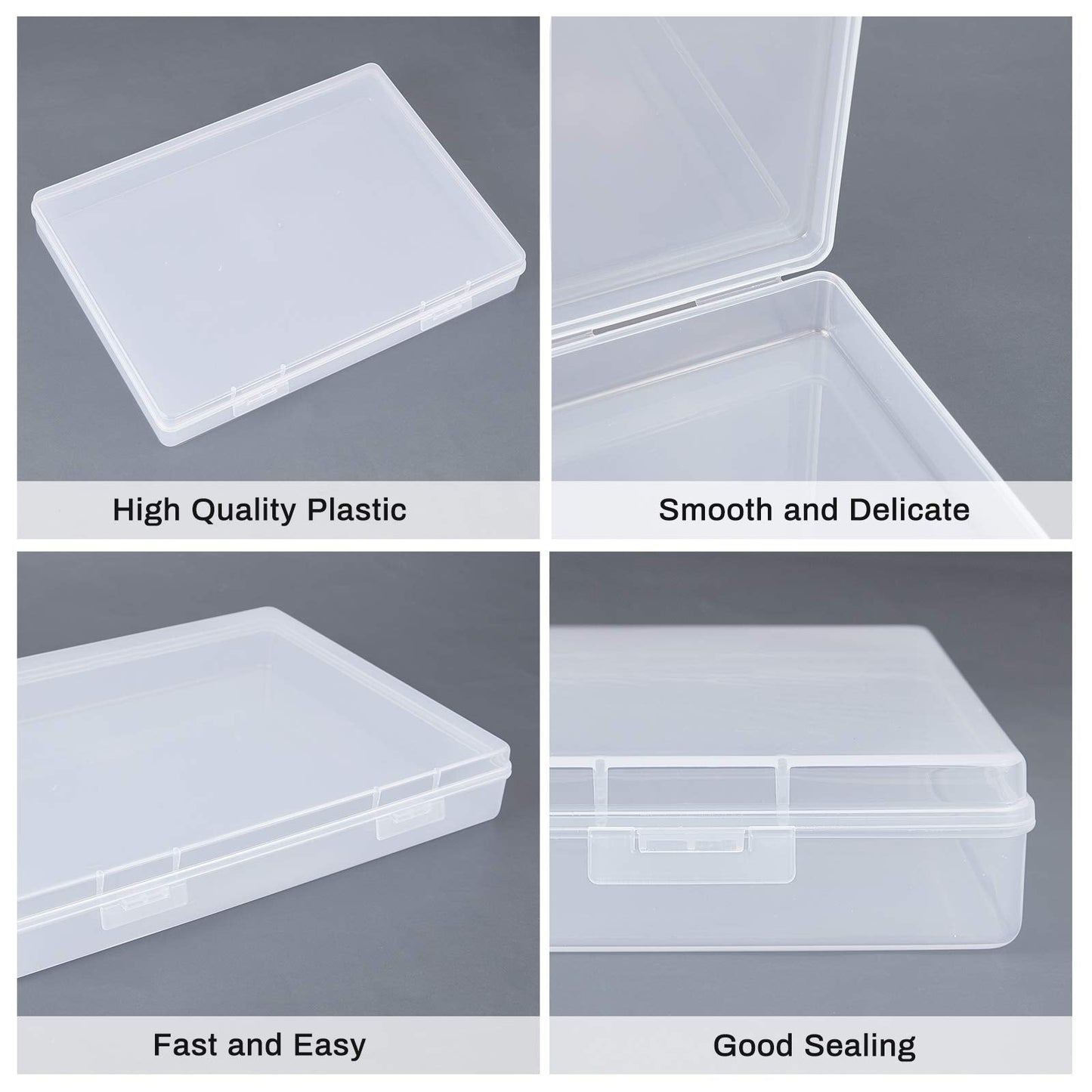 BENECREAT 22.5x16.5x3.3cm 4 Pack Rectangle Clear Plastic Storage Containers Large Box Case with Flip-Up Lids for Small Items, Notebook, Pen