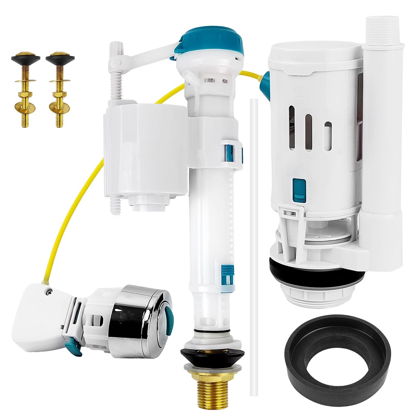 4 pcs Toilet Flush System Replacement Kit, 1 Drain Valve + 1 Water Inlet Valve + 2 Copper Screws, Adjustable Height Cistern Flush Replacement,