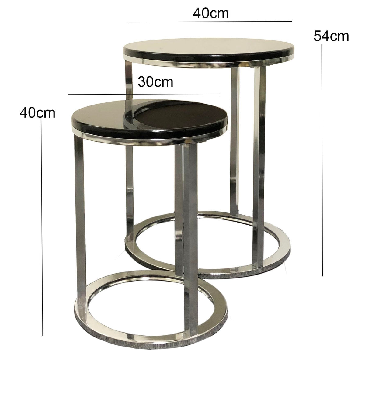 ASPECT Paloma Set of 2 Round Nesting Table,Glossy Black/Chrome