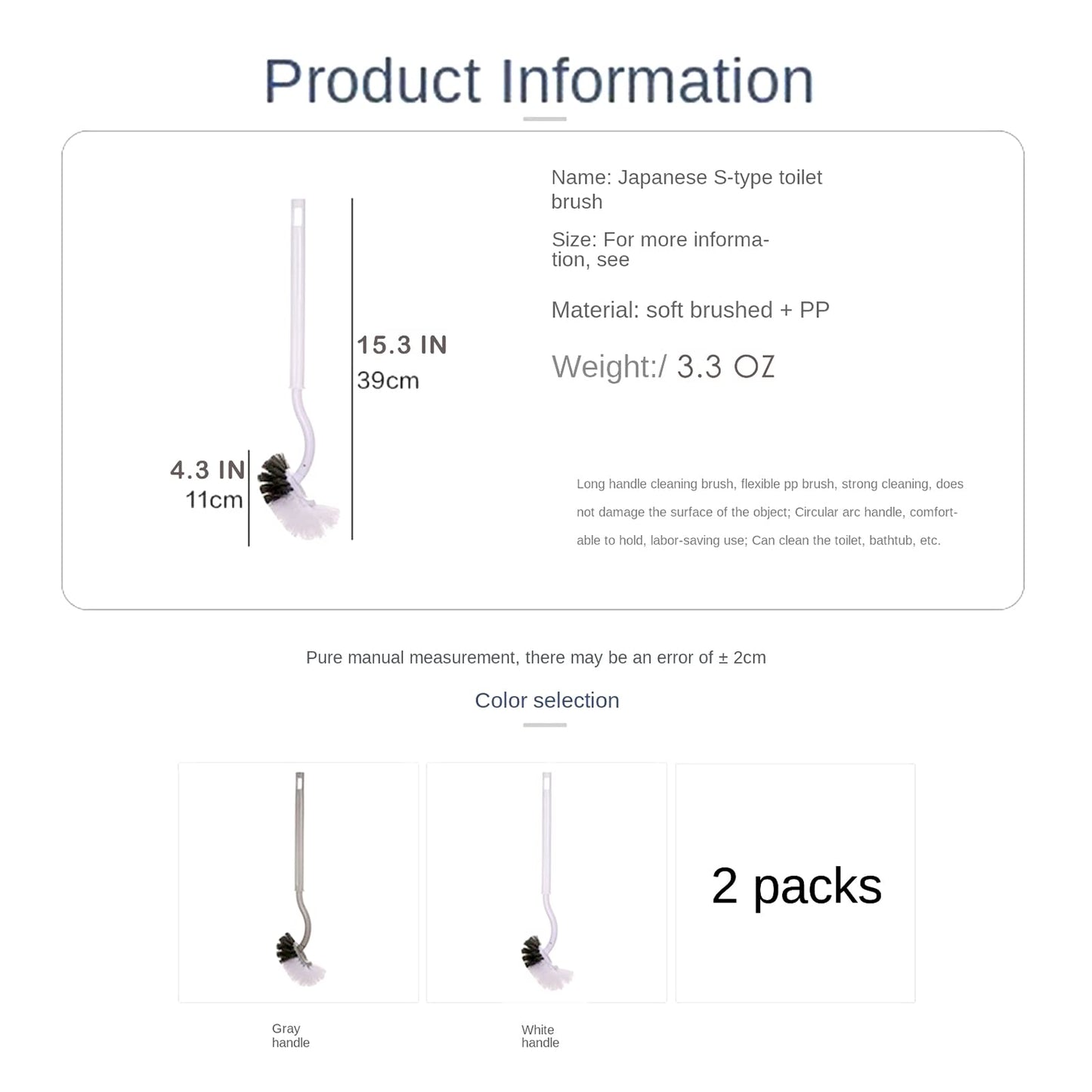 Toilet Brush Bowl Cleaner Scrubber Brushes for Bathroom Long Handle, 2 Pack