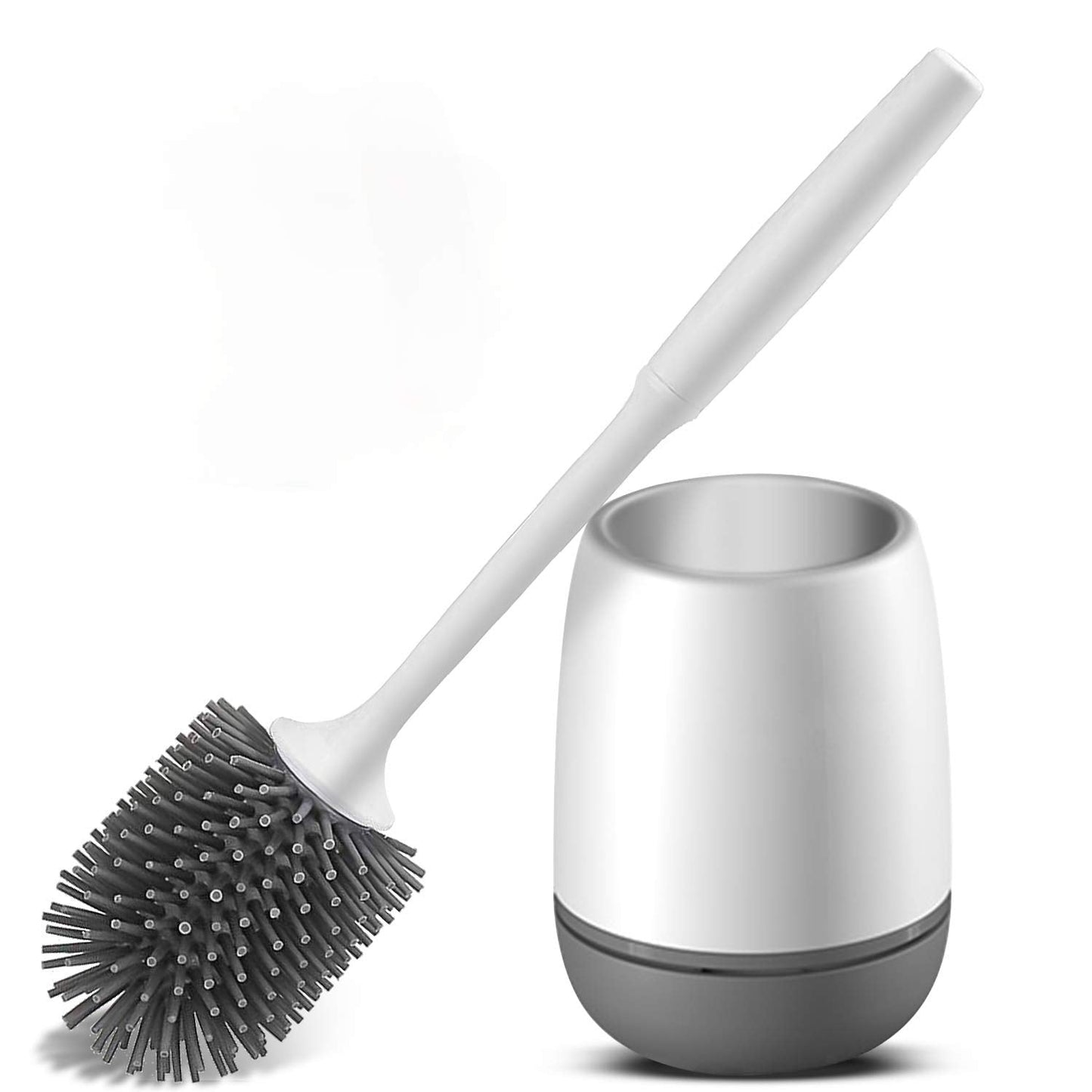 Toilet Brush and Holder Kit, Soft Silicone Toilet Cleaning Brush with Quick Drying Holder for Bathroom, Black & White, (Flooring/Mounted Wall)
