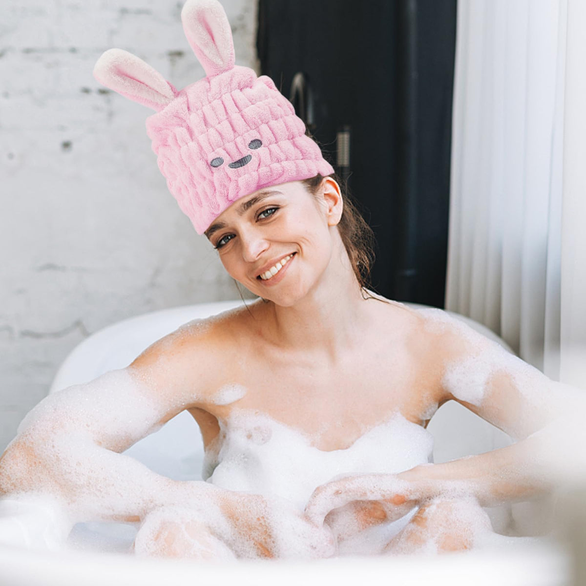2 Pcs Dry Hair Hat Hair Drying Towels for Women Microfiber Dry Hair Cap with Cute Rabbit Ears Quick Drying Bath Cap Cartoon Hair Turbans Twist Super