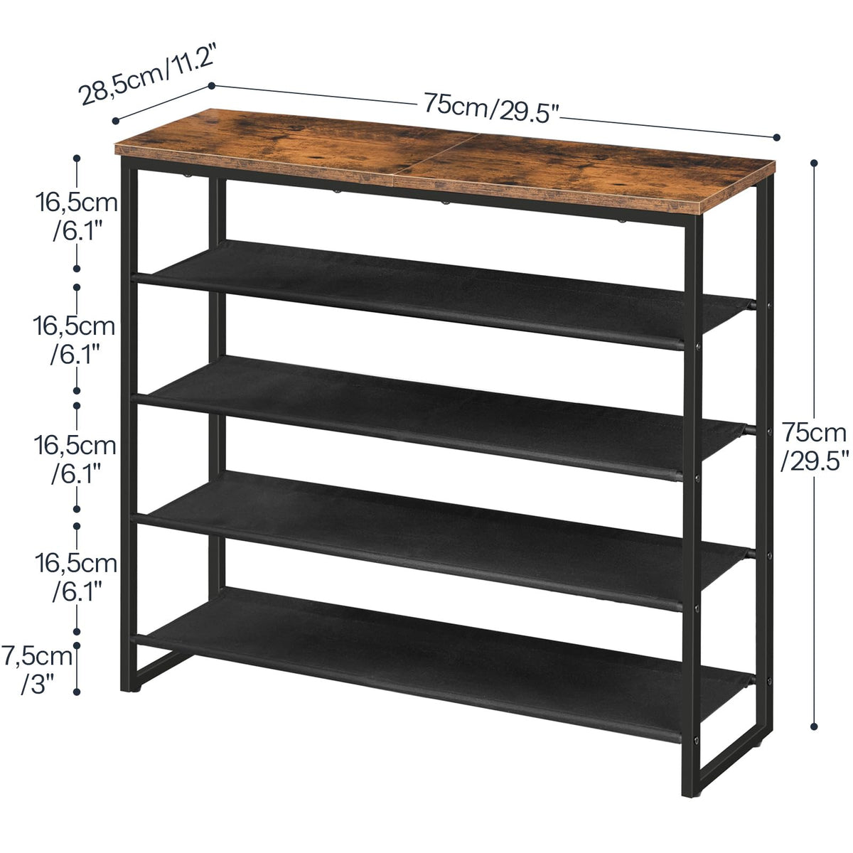 HOOBRO Shoe Rack, 5 Tier Shoe Storage Organizer with 4 Oxford Fabric Shelves and Top Panel, Holds 16-20 Pairs of Shoes, for Entryway and Closet