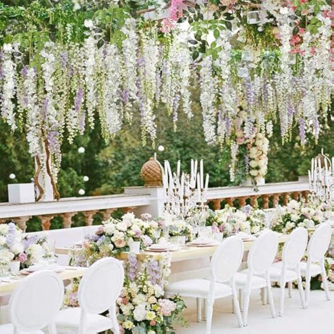 SMALUCK Artificial Wisteria Flowers Vine Fake Wisteria Garland Hanging Flowers for Wedding Garden Home Party Decorations, White