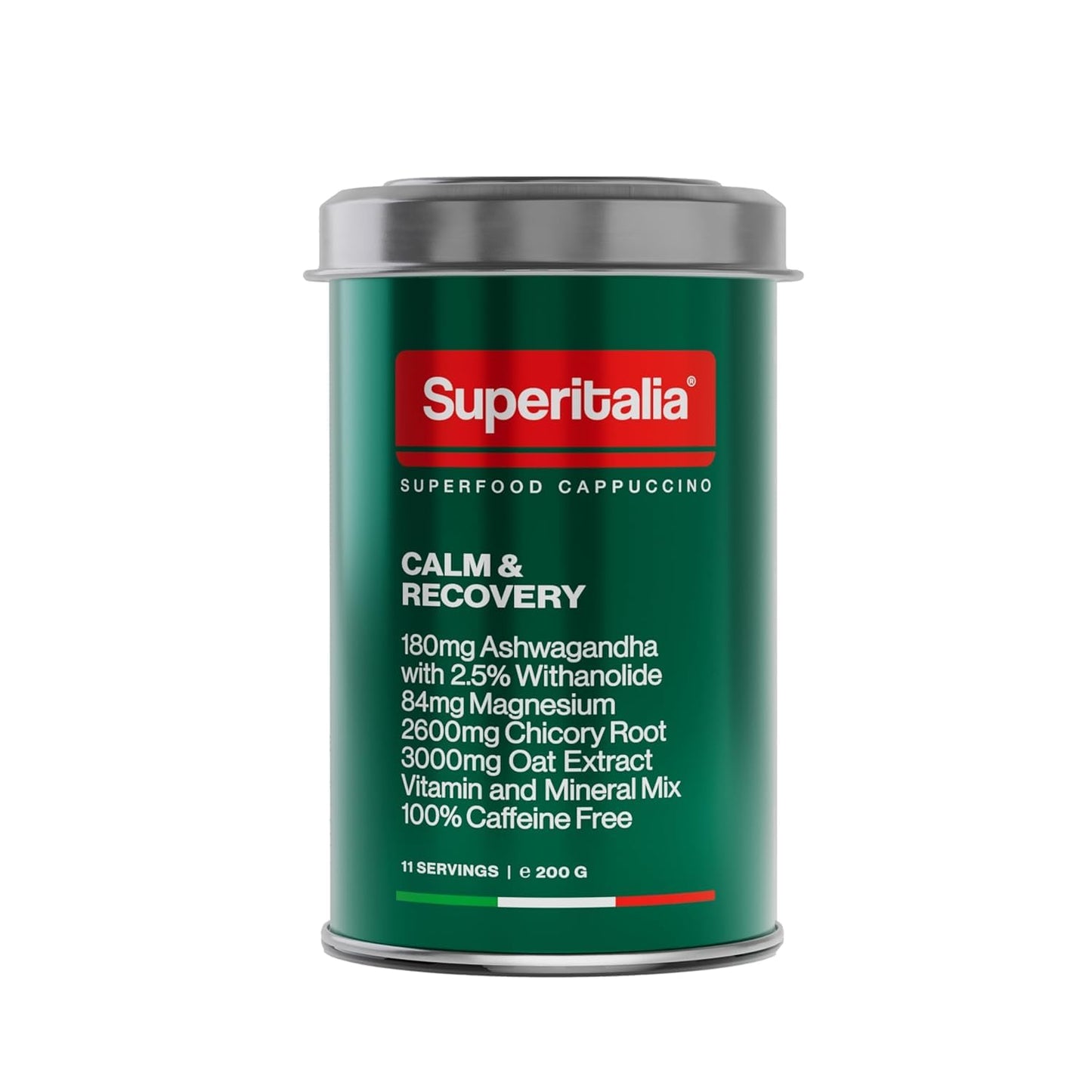 Calm & Recovery (11 servings) - Instant Coffee - 100% caffeine-free with Ashwagandha & Magnesium - Superfood Cappuccino by Superitalia - official