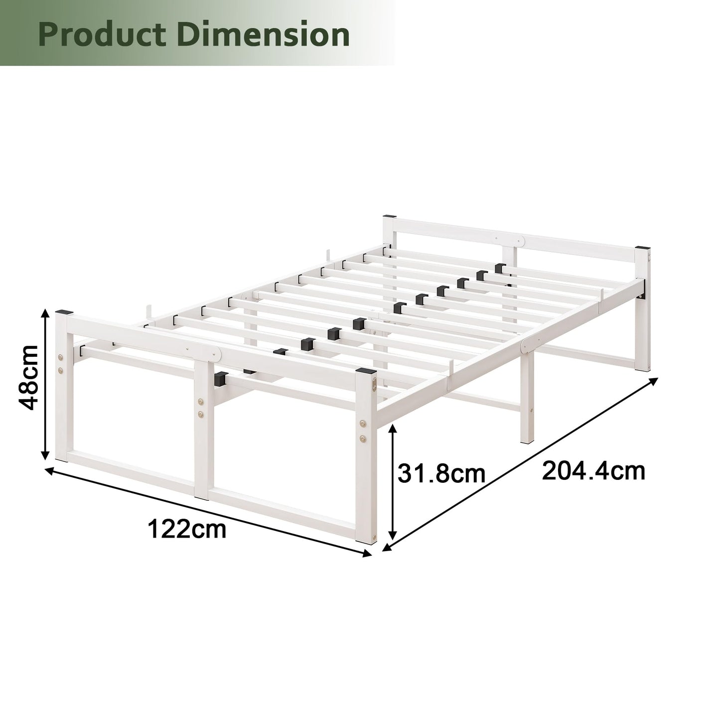 VECOCHO Bed 120 x 200 cm, Double Bed Frame with Metal Slatted Base, 32 cm High Storage Space, Black