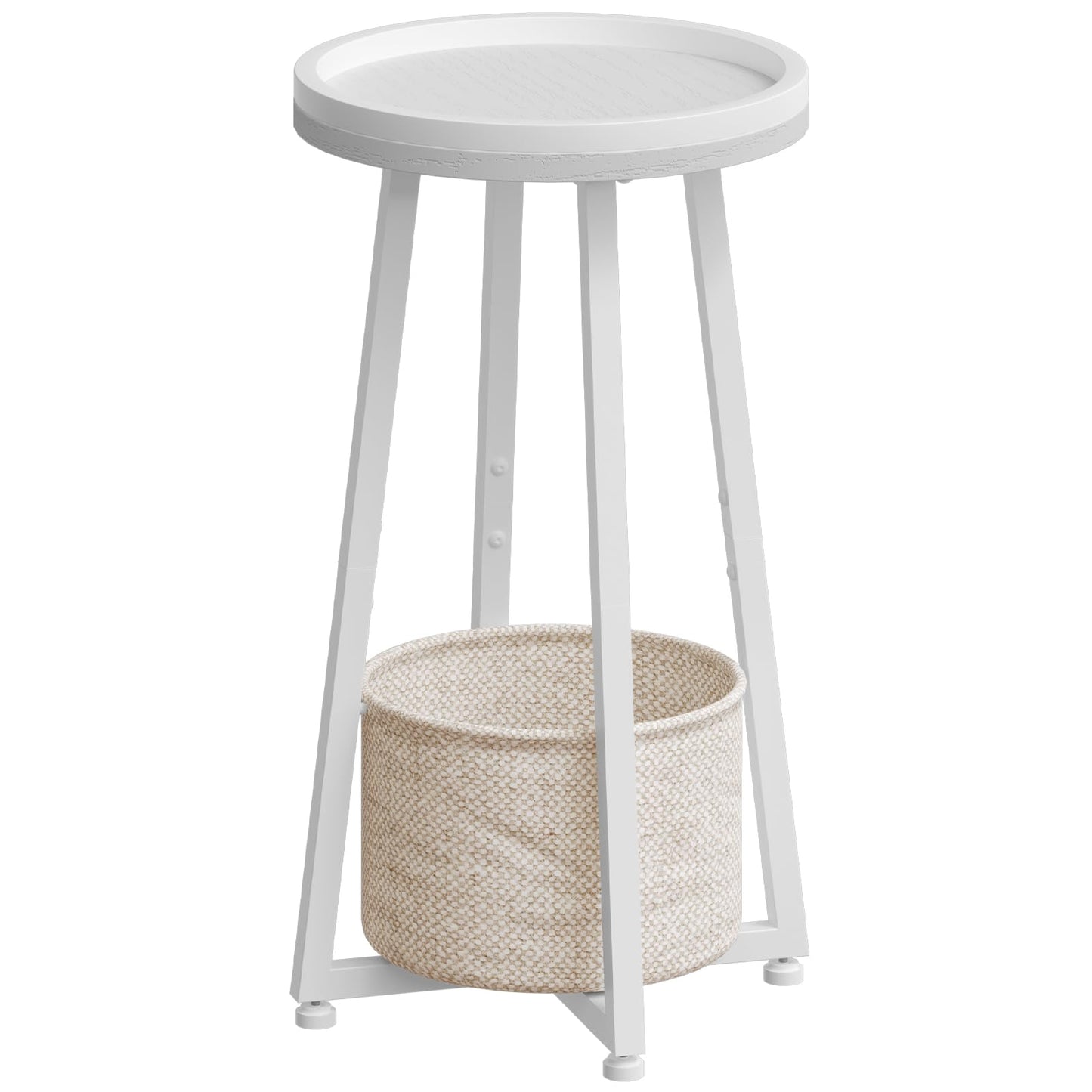 HOOBRO Round Side Table, 2 Tier Sofa Side Table Small Table with Storage Basket, Round Bedside Table, Compact Corner Tables for Small Spaces