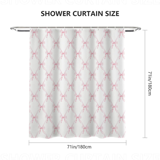 AIBIIN Cute Shower Curtain Pink Bow bath curtain for Bathroom Modern Aesthetic Cloth Shower Curtain Durable Waterproof Polyester Material with 12