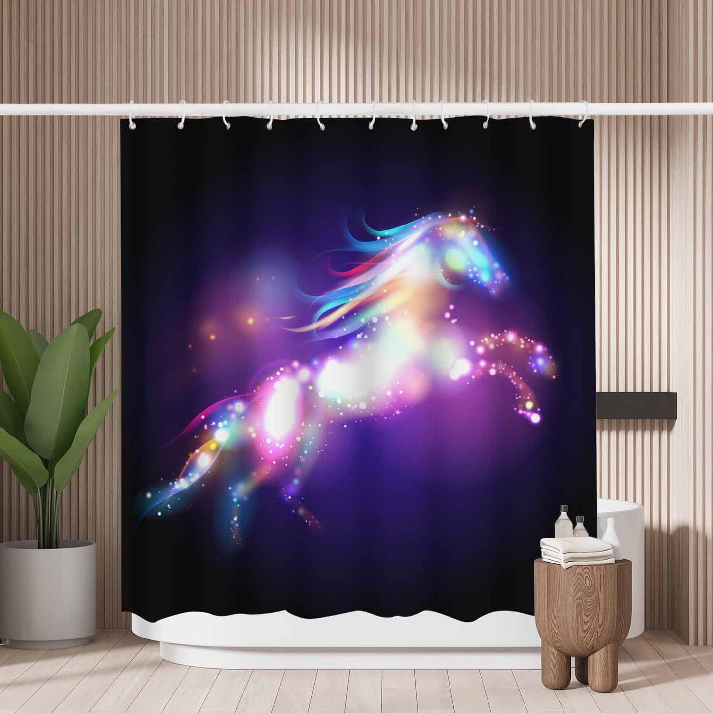 Woutay Shower Curtain Mould Proof Resistant Shining Unicorn,Water Repellant Fabric,Polyester,with 12 Plastic Hooks,Size 180x180CM