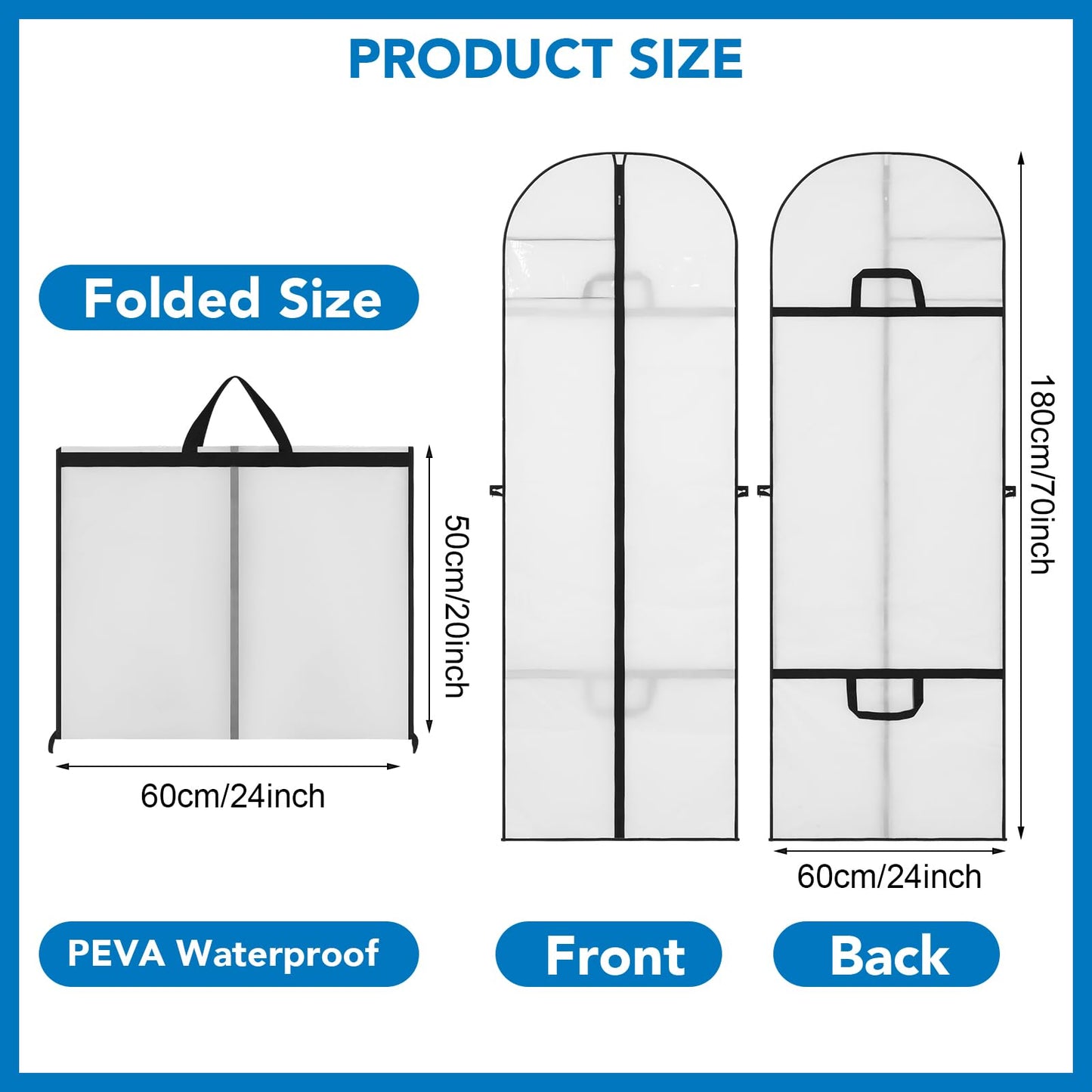 Dntorx 2PCS Long Dress Bags Covers PEVA Wedding Dress Bags 71in, White