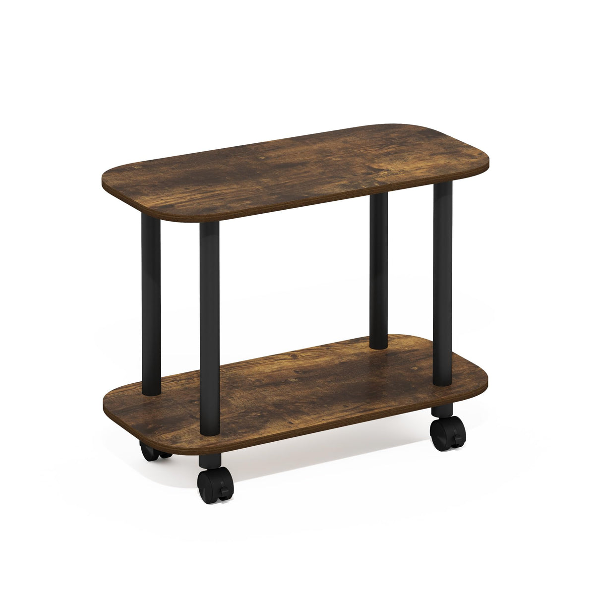 Furinno TURN-N-TUBE Side Table, 2-Tier Oval Sofa End Table with Wheels, Round Corner Night Stand, Bedside Table with Open Shelf, Toolless Assembly