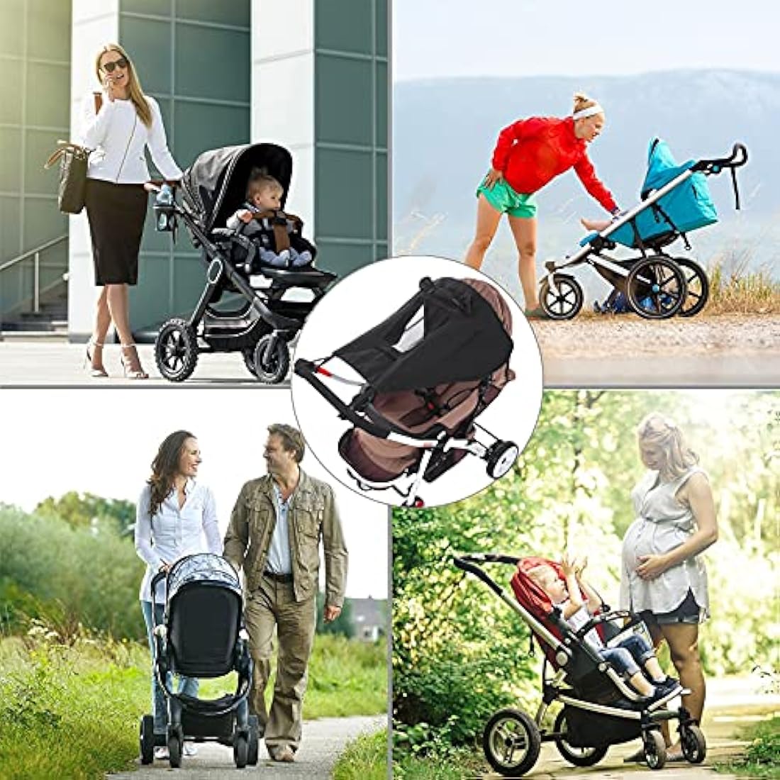 Universal Buggy Pram Sunshade, Hantoc Pram Baby Sun Shade Sun Cover with Viewing Window for Strollers Pushchairs UV Protection Water Resistant Black
