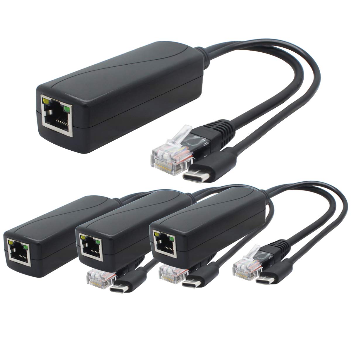 ANVISION 4-Pack 5V PoE Splitter, USB Type C, 48V to 5V 2.4A, IEEE 802.3af Compliant